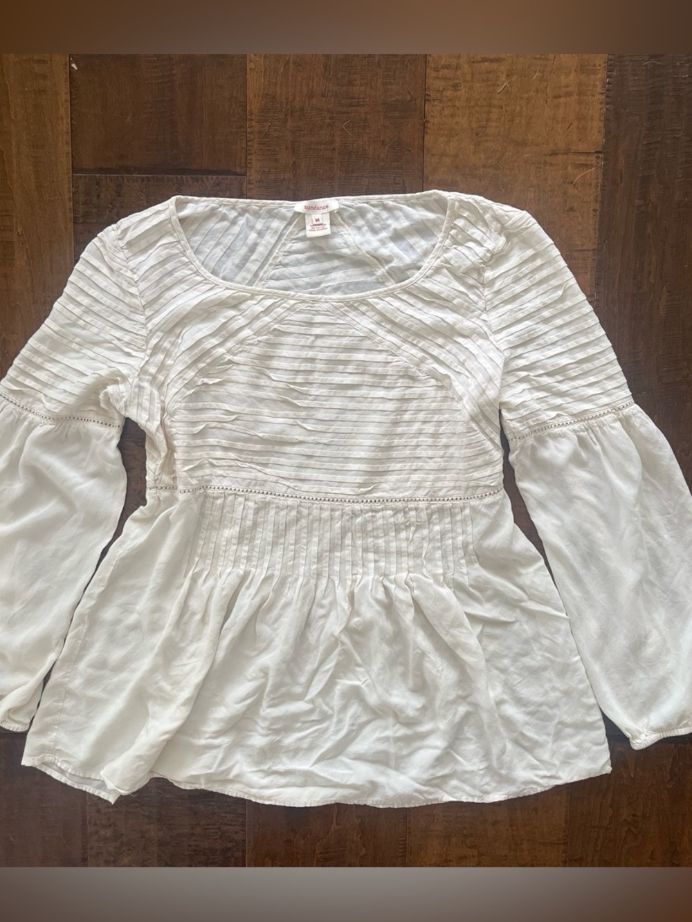 Sundance cream rayon pintuck peasant with ladder-lace inserts Sz. M